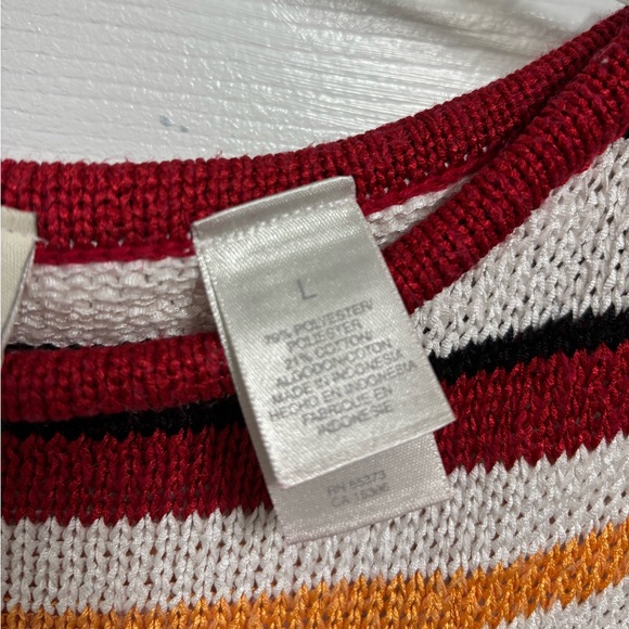 First Issue Liz Claiborne Striped Knit Sweater Tank Top Retro White Red Mustard - Picture 6 of 9